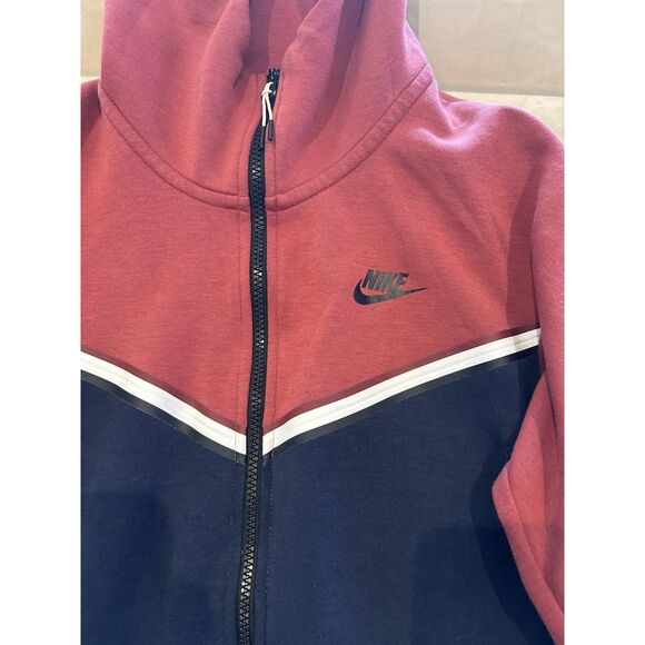 Nike Men’s Small Red Blue Tech Fleece Hoodie Full Zip Jacket - Picture 3 of 9